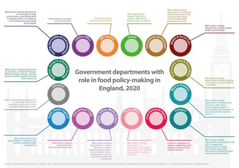 Complex diagram explaing which Gov departments are responsible for policy decisions