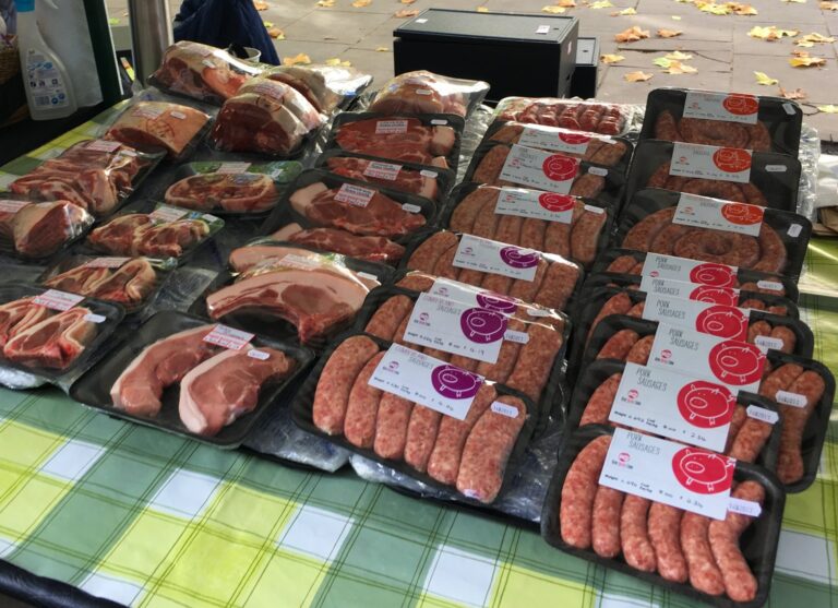 Meat displayed at market
