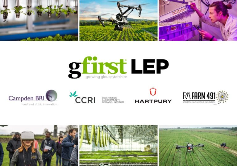 Logos of organisations in Gloucestershire agri-tech partnership