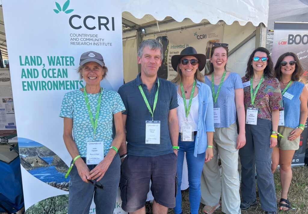 A group of six people stood in a field in front of a CCRI sign